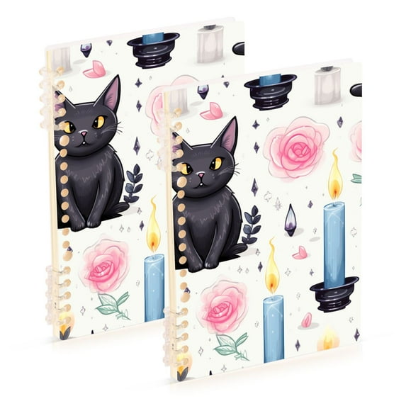 Cats Candles Roses Leaves Ring Binder Notebook Journey Note Diary College Ruled Spiral Notebook Study Loose Leaf Paper A5 60 Pages