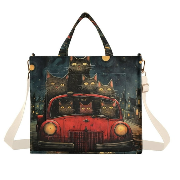 Cats Car Houses Corduroy Tote Bag Handbag Large Messenger Bag Shoulder Crossbody Zipper Bag Purse