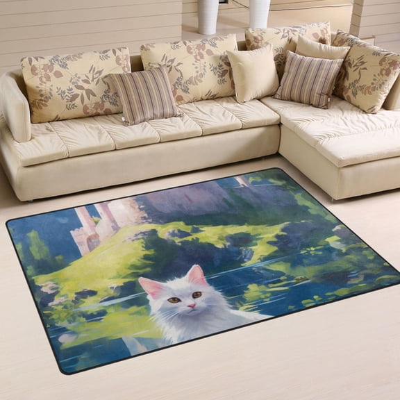 Cats Castle Pool Leaves Grass Area Rug Washable Floor Carpet Mat 60 x 39 inch for Bedroom Living Room Kids Room Home Decor