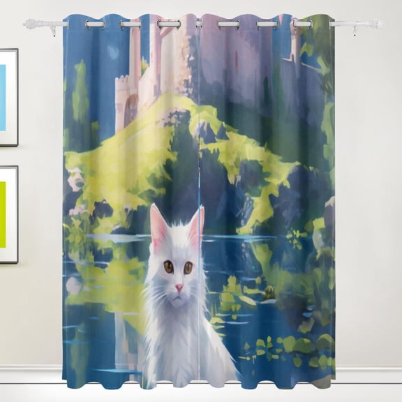 Cats Castle Pool Leaves Grass Black Out Curtains 72 Inch Length Curtains for Sliding Glass Doors Bedroom Living Room 2 Pack