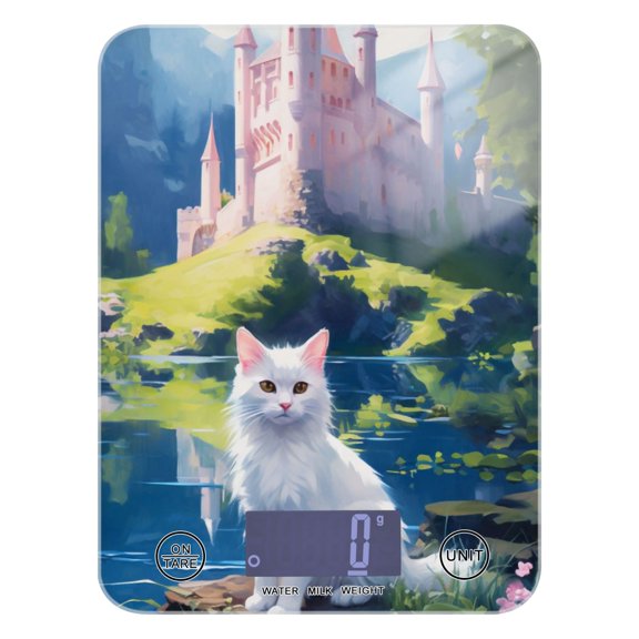 Cats Castle Pool Leaves Grass Food Scale Digital Kitchen Scale Waterproof Tempered Glass Tare Function 11 lb for Baking Cooking Meal Prep