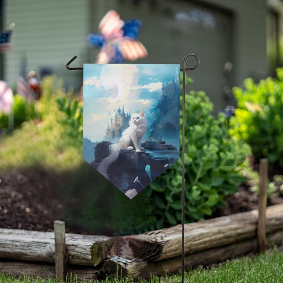 Cats Castle Roses Flowers Garden Flag 18" x 12.5" Double Sided Yard Lawn Outdoor Decor Small Yard Flags