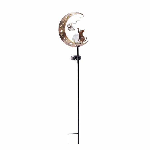Cats Catching Butterflies Solar Garden Stake Light Waterproof - Whimsical Crescent and Cat Design, Warm LED Illumination, Durable Outdoor Decoration for Pathways, Lawns, and Yards,Bronze