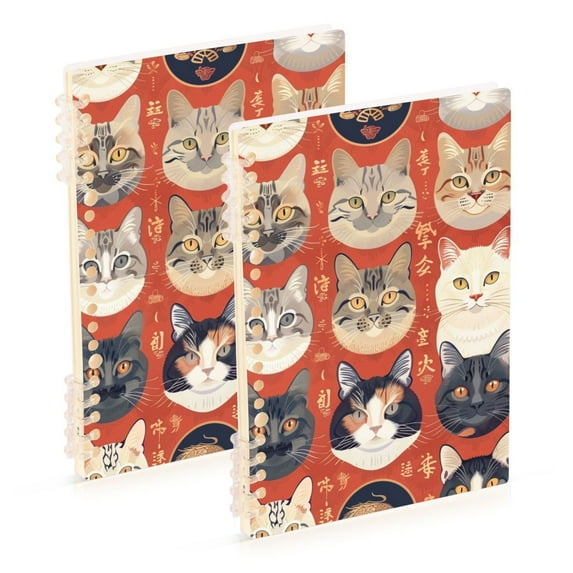 Cats Chinese Ring Binder Notebook Journey Note Diary College Ruled Spiral Notebook Study Loose Leaf Paper A5 60 Pages
