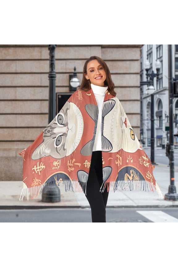 Cats Chinese Winter Scarf for Women Fashion Warm Long Soft Blanket Scarves Gifts