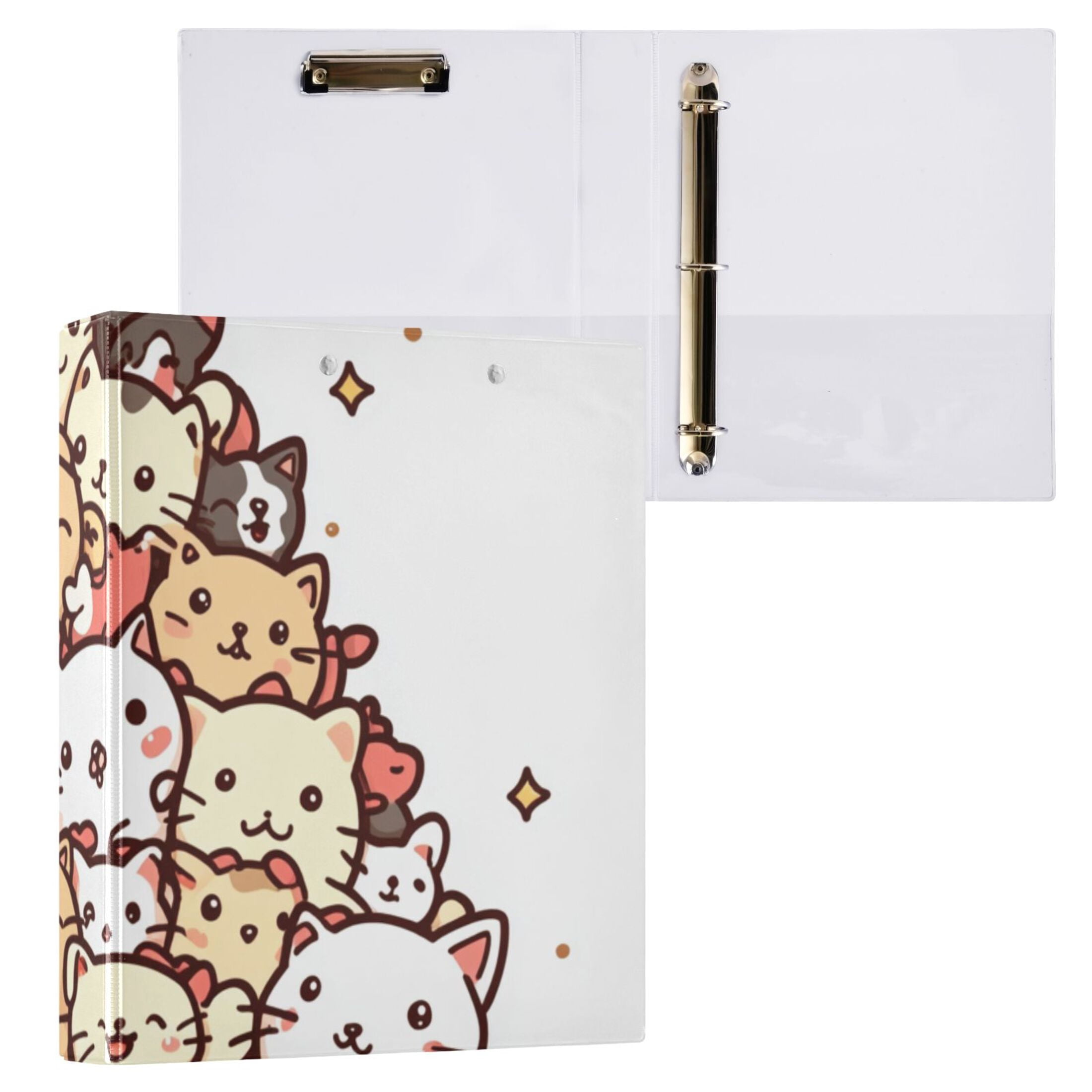 Cats Christmas Tree 3 Ring Binders 1.5 inch Hardcover File Folders with Interior Pockets A4 Size Organizer for School Office Hospital Set of 2