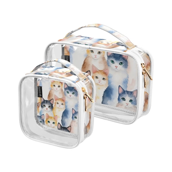 Cats Clear Cosmetic Bags with Handles PVC Toiletry Bags Zipper Waterproof Portable for Traveling 2 Pcs