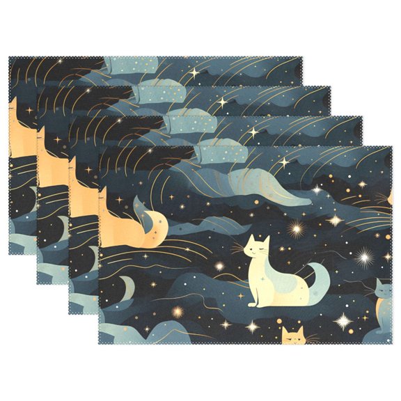 Cats Clouds Stars 12×18 inch Placemats Heat Resistant Washable Foldable Rectangular Placemats Set Decoration Indoor Outdoor for Kitchen Dining Table 1PC