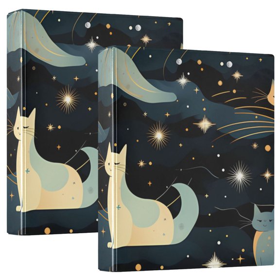 Cats Clouds Stars 3 Ring Binders 1.5 inch Hardcover File Folders with Interior Pockets A4 Size Organizer for School Office Hospital