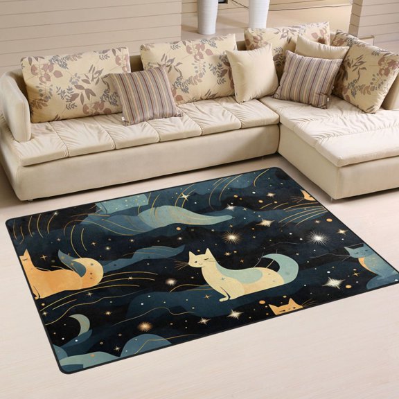 Cats Clouds Stars Area Rug Washable Floor Carpet Mat 60 x 39 inch for Bedroom Living Room Kids Room Home Decor