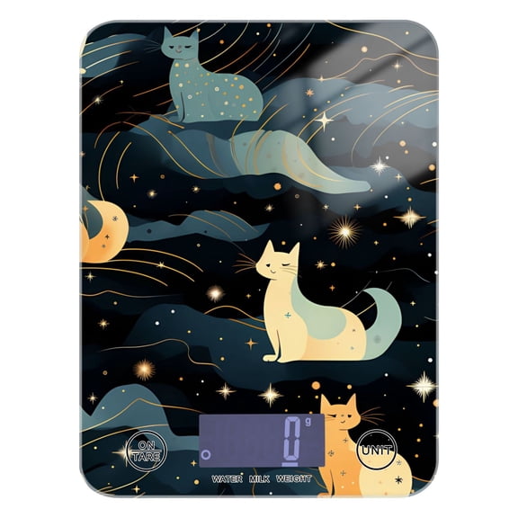 Cats Clouds Stars Food Scale Digital Kitchen Scale Waterproof Tempered Glass Tare Function 11 lb for Baking Cooking Meal Prep