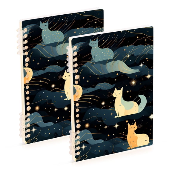 Cats Clouds Stars Ring Binder Notebook Journey Note Diary College Ruled Spiral Notebook Study Loose Leaf Paper A5 60 Pages