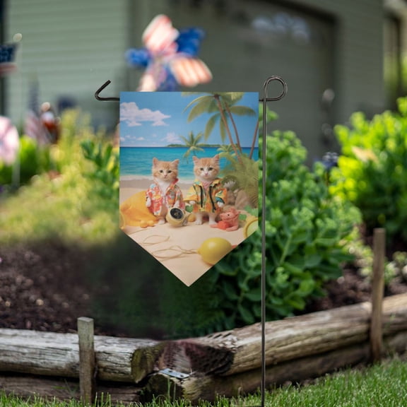 Cats Coconut Trees Sea Swimsuit Garden Flag 18" x 12.5" Double Sided Yard Lawn Outdoor Decor Small Yard Flags