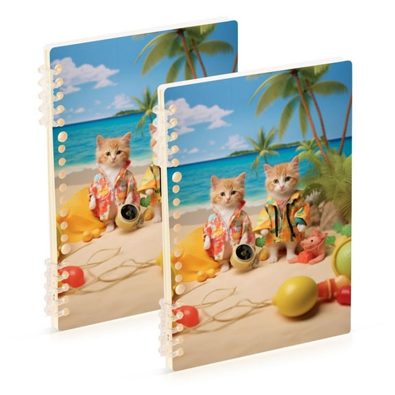 Cats Coconut Trees Sea Swimsuit Ring Binder Notebook Journey Note Diary College Ruled Spiral Notebook Study Loose Leaf Paper A5 60 Pages