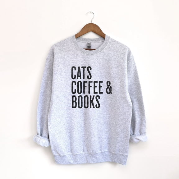 Cats Coffee And Books T-Shirt, Bookish Crewneck, Cat Lover Shirt, Introvert T-Shirt, Bookw
