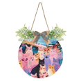 Cats Colorful Gouache Circular Door Plate Waterproof Sign Easy