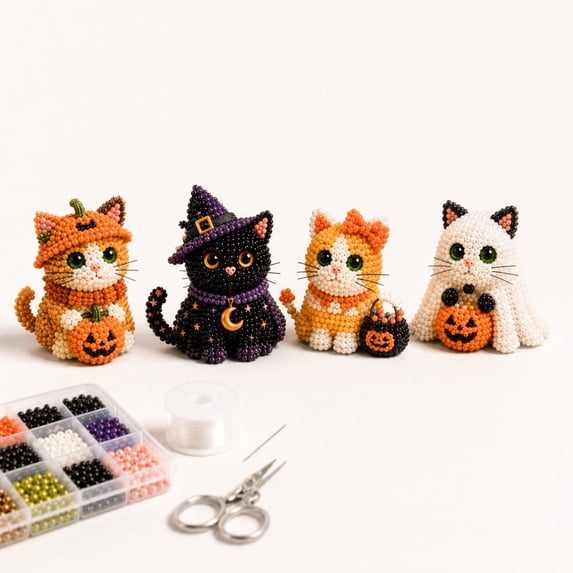 Cats Craft Kits for Adults, DIY Beaded Animal Kit3D for Adults,Stress Relief Tiny3D Beaded Animal DIY Kit With Tools,Complete Bead Kits for Adults Craft Kit for Beginners,Create 4 Cute Animal Figures