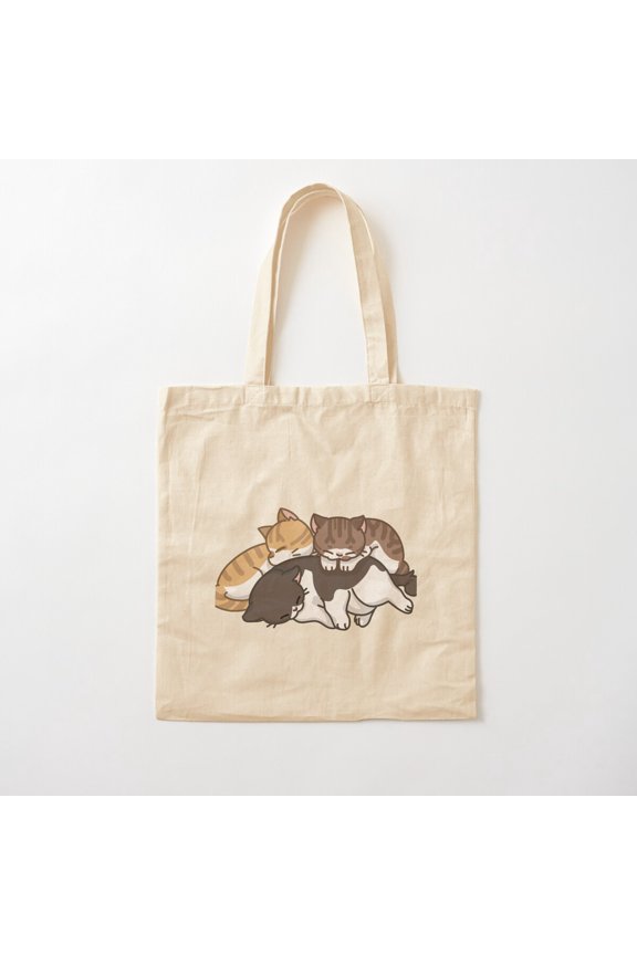 Cats Cuddling And Sleeping Together Canvas Tote Bags, Reusable Shopping Bag