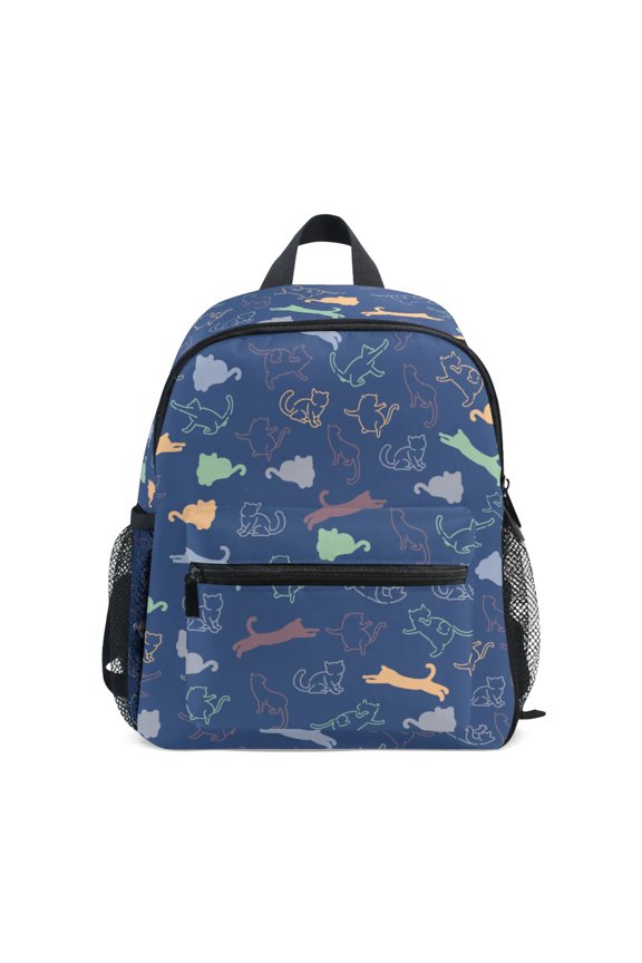 Cats Cute Pattern Mini Backpack Cute Small Backpack with Chest Strap and Whistle Ages 3-8