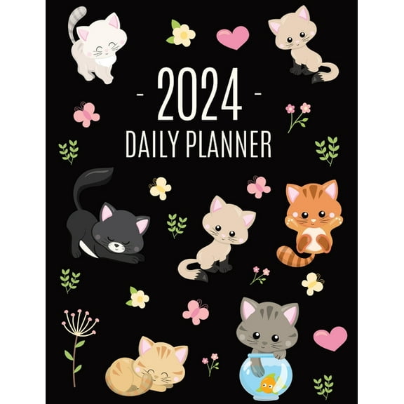 Cats Daily Planner 2024: Make 2024 a Meowy Year! Cute Kitten Year Organizer: January-December (12 Months), (Paperback)