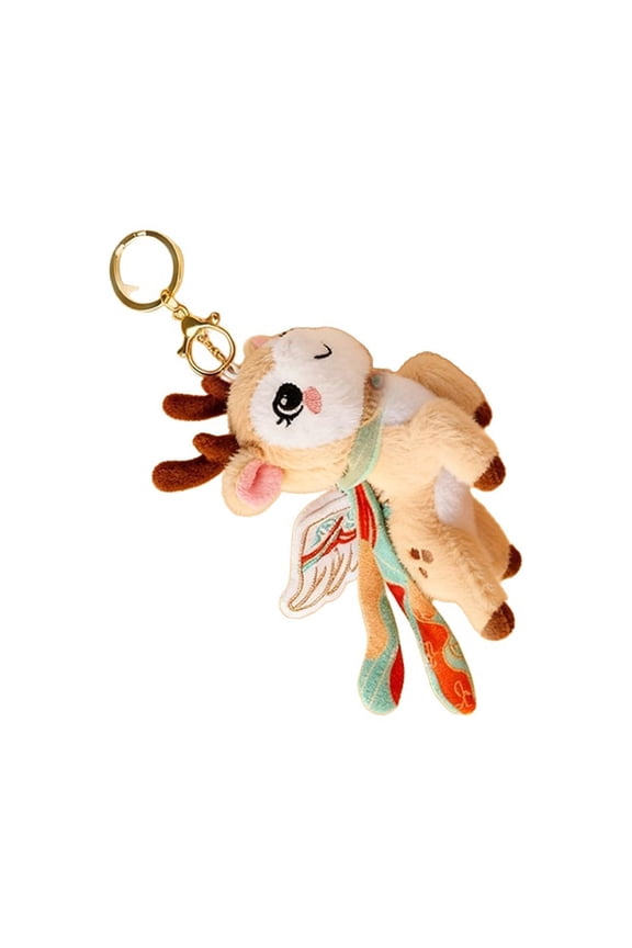 Cats/Deer Plush Keyring Soft Stuffed Keychain Accessory Bag Decoration for Everyday Use Children Birthday Gift