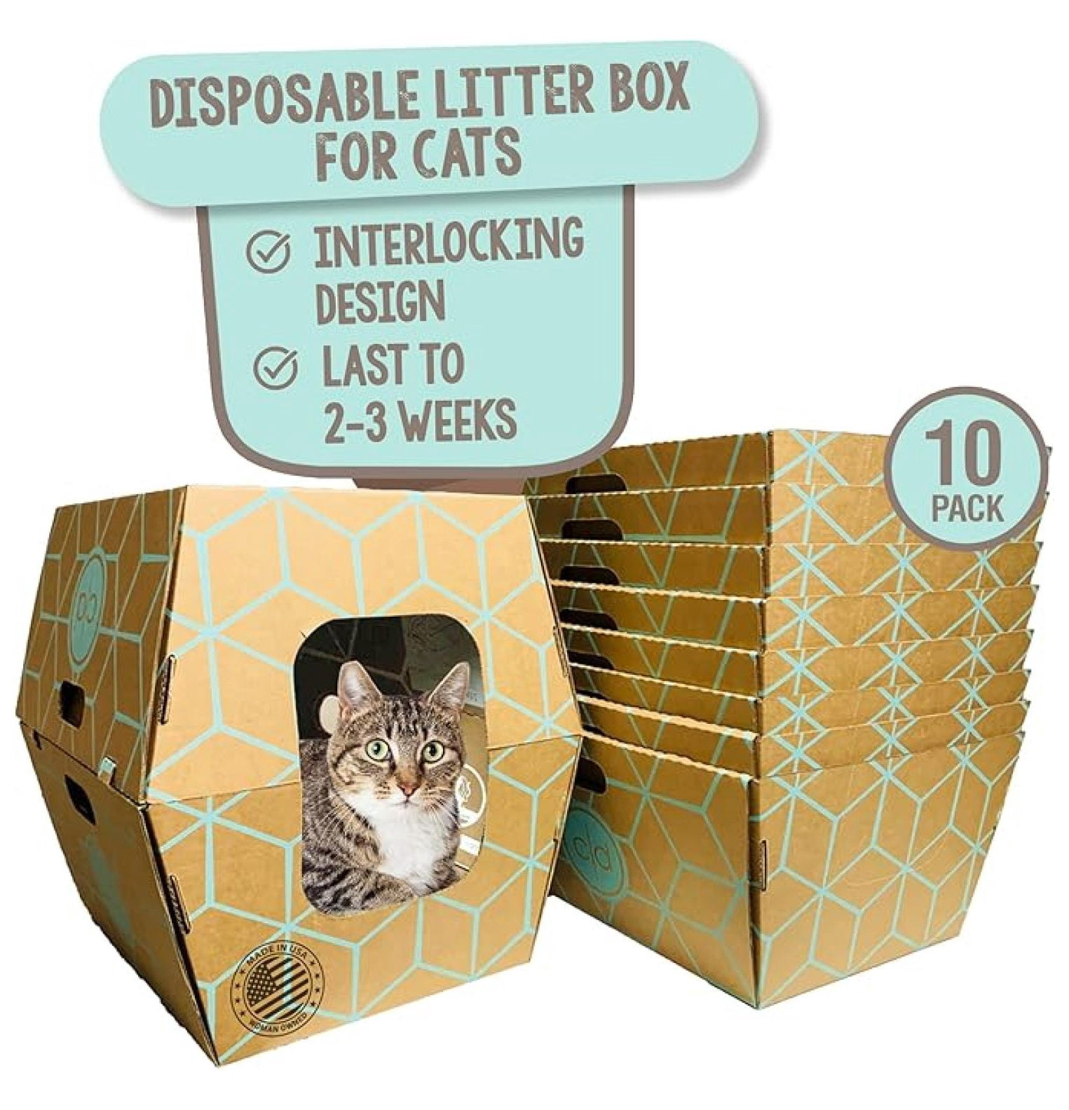 Cats Desire - 10 Trays, Disposable Litter Boxes for Cats Large No Plastic Cat Litter Box - USA, 19L x17W x 8.5"H tray 17 Inches Tall Enclosed Litter Box Cat uses14 years