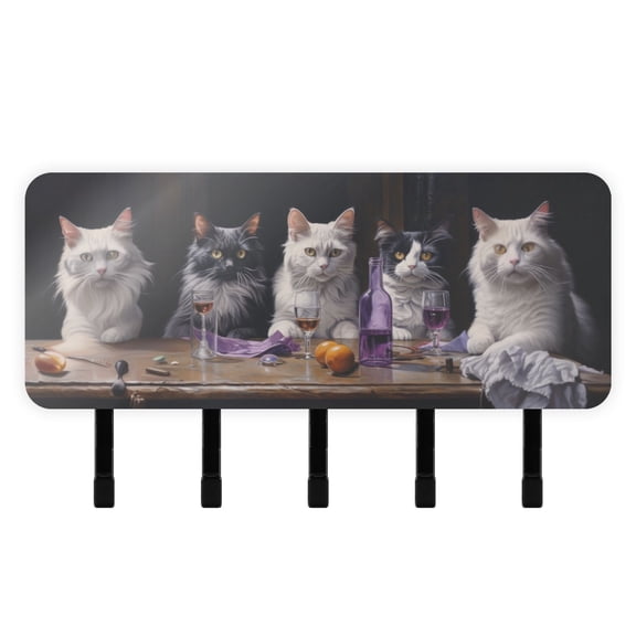 Cats Desk Drink Mail Holder Organizer Wall Mount with Shelf Key Holder Key Rack with 5 Key Hooks for Wall Decorative