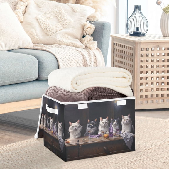 Cats Desk Drink Storage Basket Foldable Laundry Basket Shelf Kids Toy Storage Container Organizer with Handles