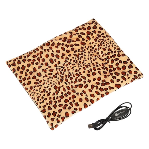 Cats Dogs Bed Adjustable Temperature Outside Pet Heated Mat Pet Heating Pads Leopard Print27x37cm