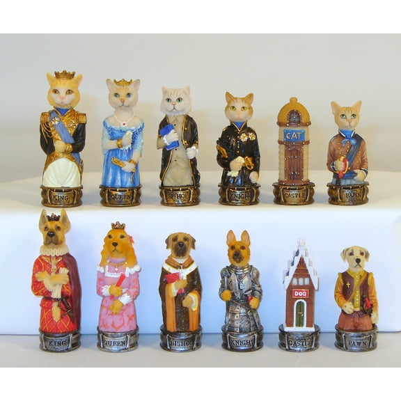 Cats & Dogs Resin Chessmen Pieces by Worldwise Imports