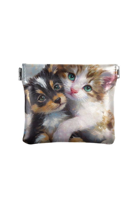Cats Dogs Wallet Small PU Leather Change Pouch Wallet for Women
