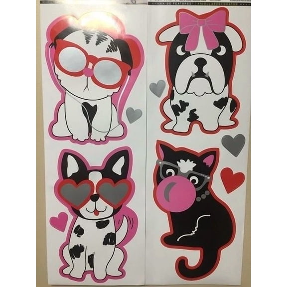 Cats & Dogs With Glasses Wall Sticker 9 Decals Kid'S Decor Puppy Kitten Hearts