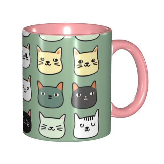 Cats Doodle Coffee Mug Fun Custom Ceramic Mugs 11oz Pink