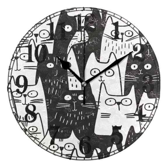 Cats Doodle Silent Wall Clock 10" Non-Ticking Battery Clock