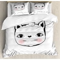 thumbnail image 1 of Cats Duvet Cover Set, My Cartoon Cursive Hand Lettering Along Crown Kitten on Plain Backdrop, Decorative 3 Piece Bedding Set with 2 Pillow Shams, King Size, Rose Charcoal Grey White, by Ambesonne, 1 of 3