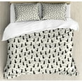 thumbnail image 1 of Cats Duvet Cover Set, Repetitive Animal Pattern with Spiral Motifs Meow Purr Kittens, Decorative 3 Piece Bedding Set with 2 Pillow Shams, Queen Size, Black and Eggshell, by Ambesonne, 1 of 3