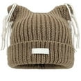 thumbnail image 1 of Cats Ear Knitted Hat Tassels Letter Decration Hat Foldable Fuzzy Winter Hat for Youthful Stylish Look, 1 of 8