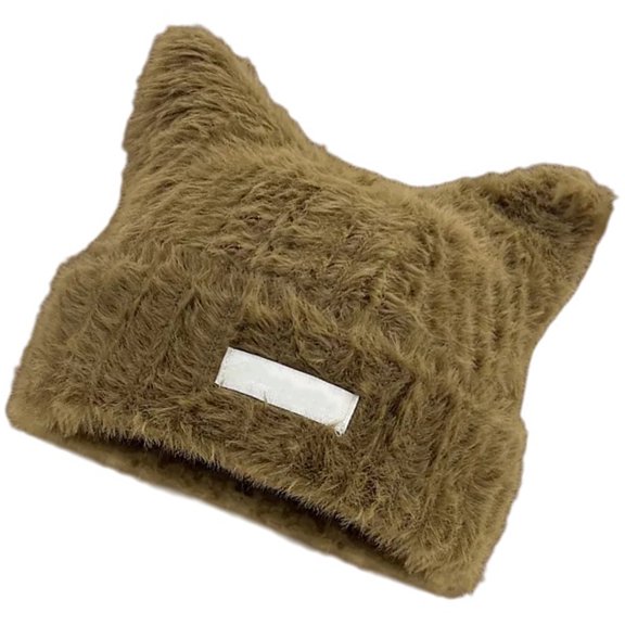 Cats Ear Pattern Hat Furry Knitted Hat Soft Warm Winter Autumn Hat with Letter