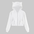 thumbnail image 1 of Cats Ears Crop Hoodies for Women Zip Up Long Sleeve Sweatshirts Side Pockets Drawstring Cute Casual Solid Color Blouses 2025 Y2K Fall Trendy Outfits, 1 of 5