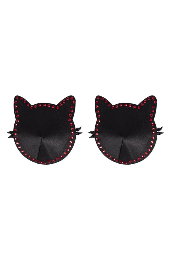 Cats Ears Nipple Pasties Covers Sparkling Rhinestones Reusable Halloween Christmas Breast Stickers Bras Petals for Women