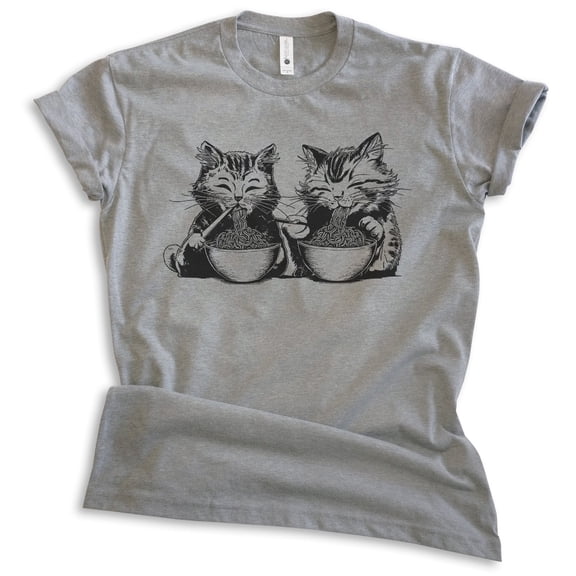 Cats Eating Ramen T-shirt, Unisex Women's Men's Shirt, Cute Cat Eating Ramen Noodles Funny Kitten, Dark Heather Gray, X-Small