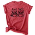 thumbnail image 1 of Cats Eating Ramen T-shirt, Unisex Women's Men's Shirt, Cute Cat Eating Ramen Noodles Funny Kitten, Heather Red, Medium, 1 of 6