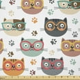 thumbnail image 1 of Cats Fabric by The Yard, Pattern with Playful Kitty Faces Wearing Eyeglasses Among Pawprints for Pet Lovers, Stretch Knit Fabric for Clothing Sewing and Arts Crafts, 2 Yards, White Beige, by Ambesonne, 1 of 1