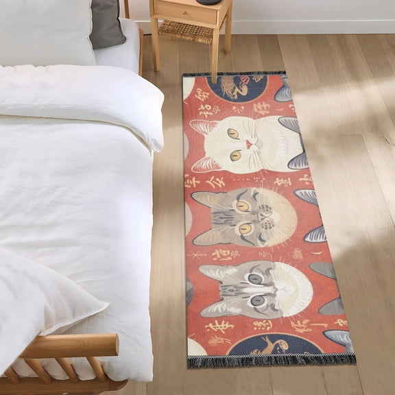 Cats Face Runner Area Rug 2x6 Soft Non-Slip Washable Bedside Carpet for Hallway Bedroom Living Room Home Decor