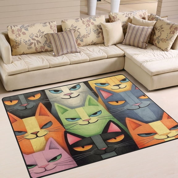 Cats Faces Area Rug Washable 80 x 58 Floor Carpet Mat Non Slip for Bedroom Living Room Home Decor