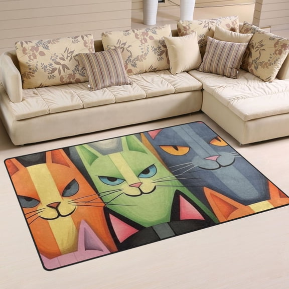 Cats Faces Area Rug Washable Floor Carpet Mat 60 x 39 inch for Bedroom Living Room Kids Room Home Decor
