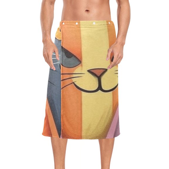 Cats Faces Bath Towel Wrap for Man Adjustable Shower Wrap Button Closure Body Towel for Sauna Gym