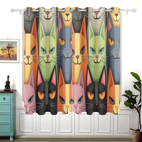 Cats Faces Blackout Curtain Panels 63x55in Drapes Privacy Assured for Living room Bedroom Bathroom 2 panels set