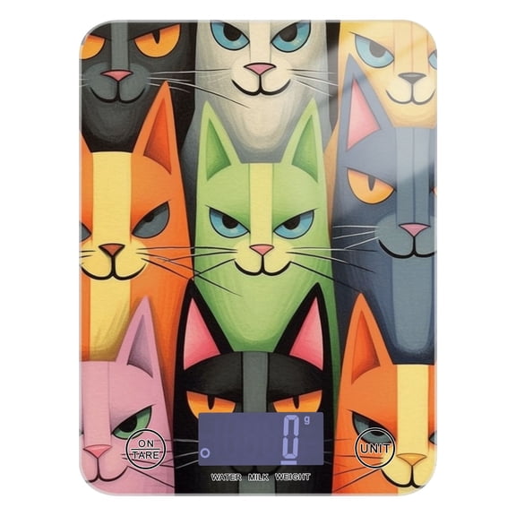 Cats Faces Food Scale Digital Kitchen Scale Waterproof Tempered Glass Tare Function 11 lb for Baking Cooking Meal Prep