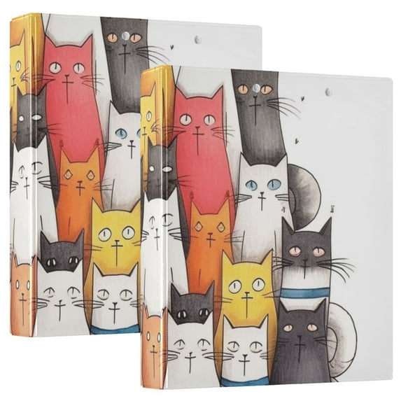 Cats Family 3 Ring Binders 1.5 inch Hardcover File Folders with Interior Pockets A4 Size Organizer for School Office Hospital Set of 2